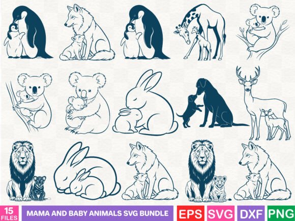 Mama and Baby Animals SVG Bundle: Perfect Graphics for Handmade Creations