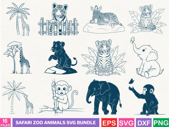 Safari Zoo Animals SVG Bundle: Ideal Graphics for Creative Projects
