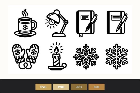 Winter Mug Candle Mittens Notebook Icons: A Versatile Graphics Set